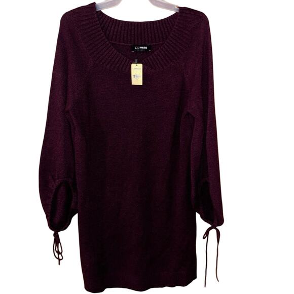 Express Dresses & Skirts - Express women’s burgundy sweater dress long sleeves with ties NWT (XS)